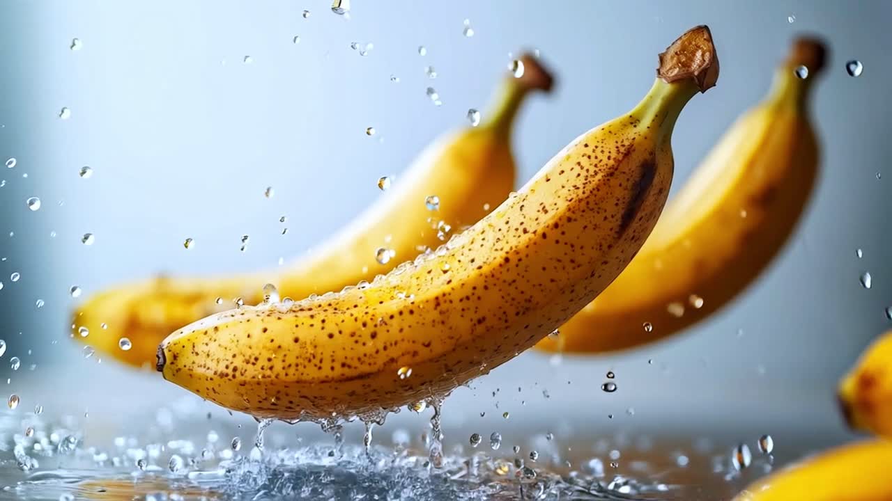 Fresh Bananas with Dynamic Water Splashes