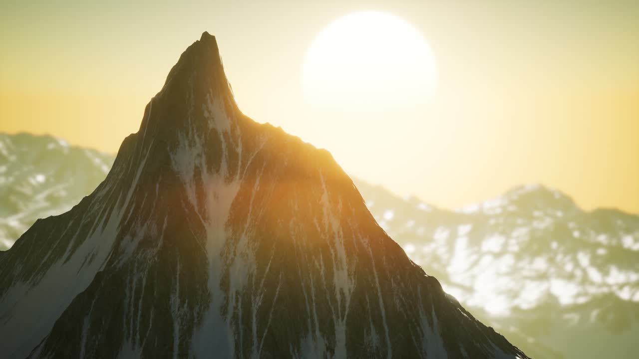 해가 지는 산의 겨울 풍경