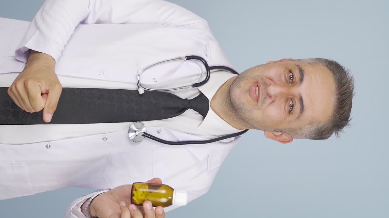 Vídeo vertical de O médico descreve o uso do medicamento