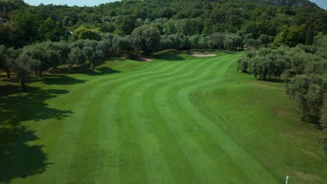 aerial flying overhead green golf course fairway