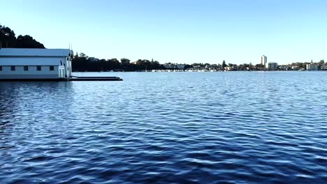 boathouse wide shot on swan river at peppermint grove, perth, western australia