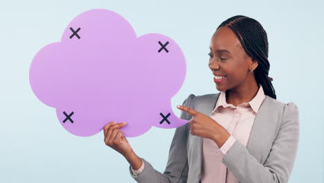 mujer negra feliz, burbuja de habla
