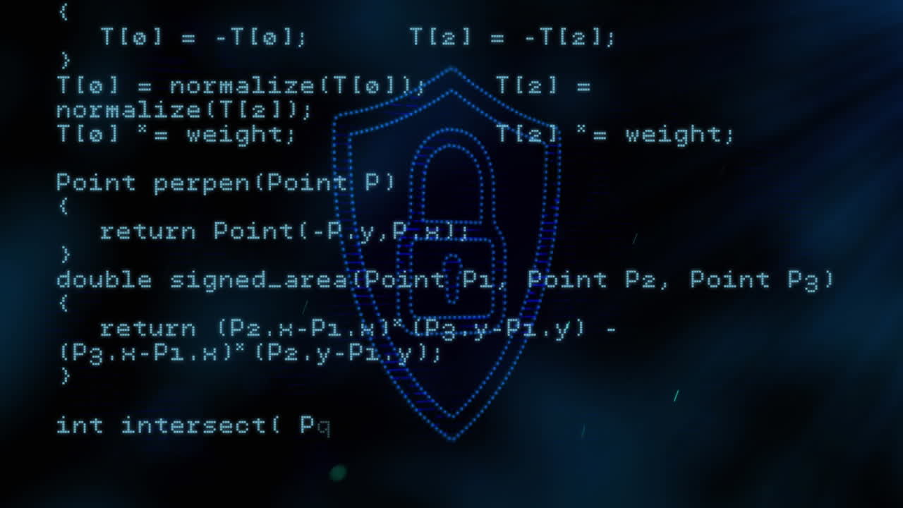 Security padlock icon and data processing against blue background