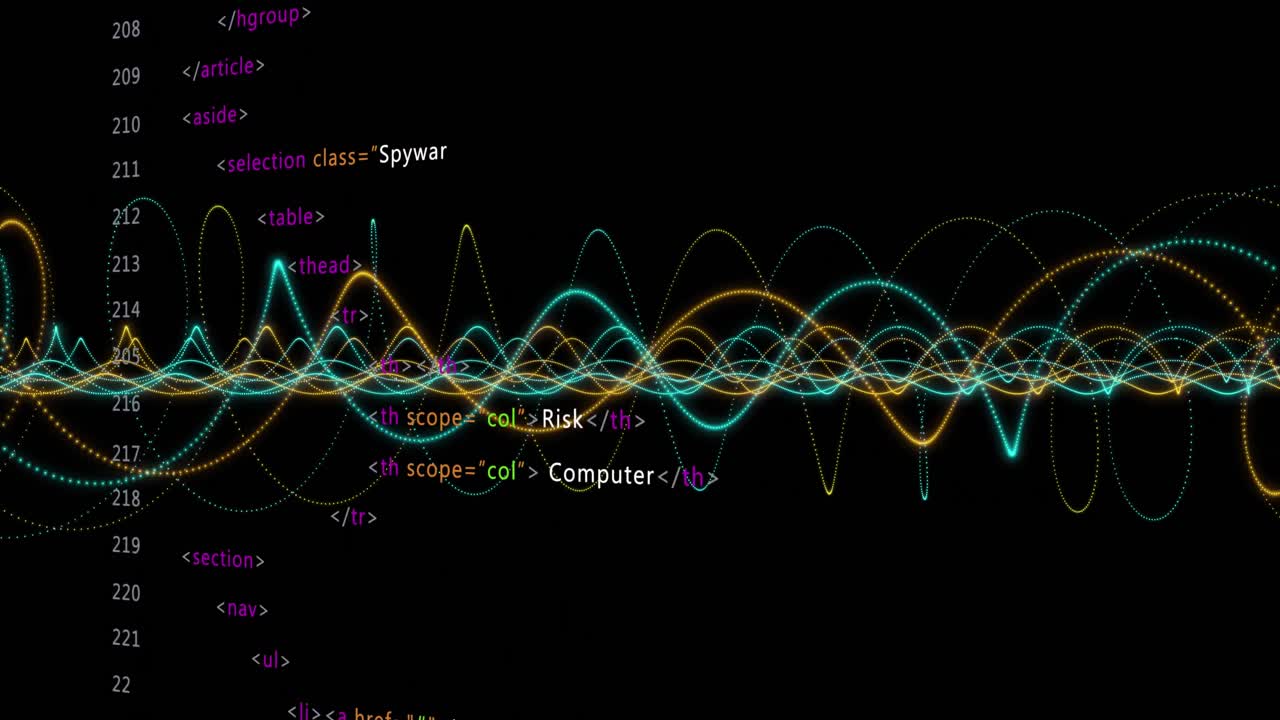 Animation of data processing over black background