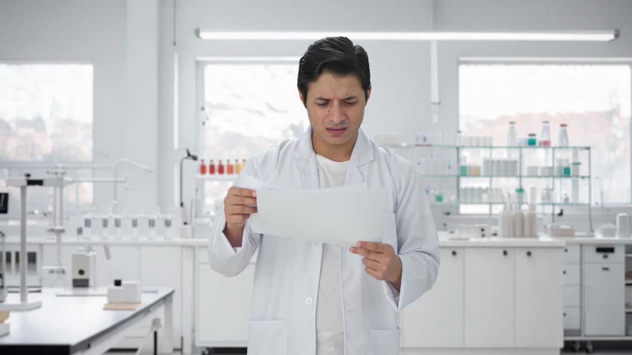 혼란스러운 인도 과학자가 연구 논문을 읽습니다.