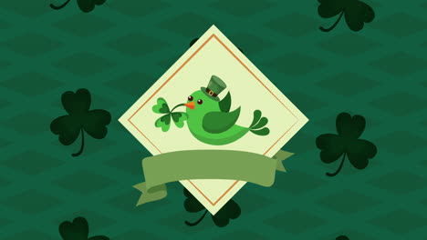 st patricks day animated card with bird and clovers