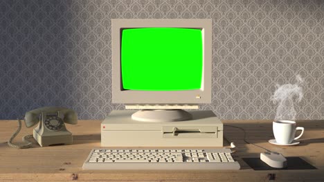 old pc turn on and off vintage computer 4k green screen transparent