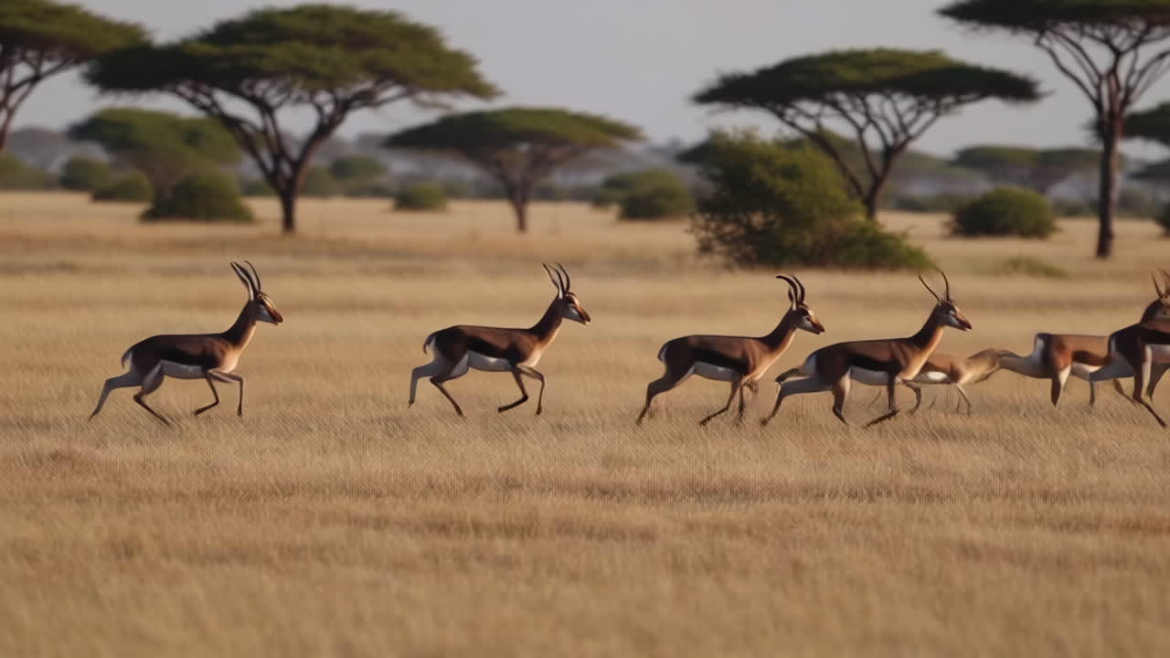 Gazelles Running in the African Savanna