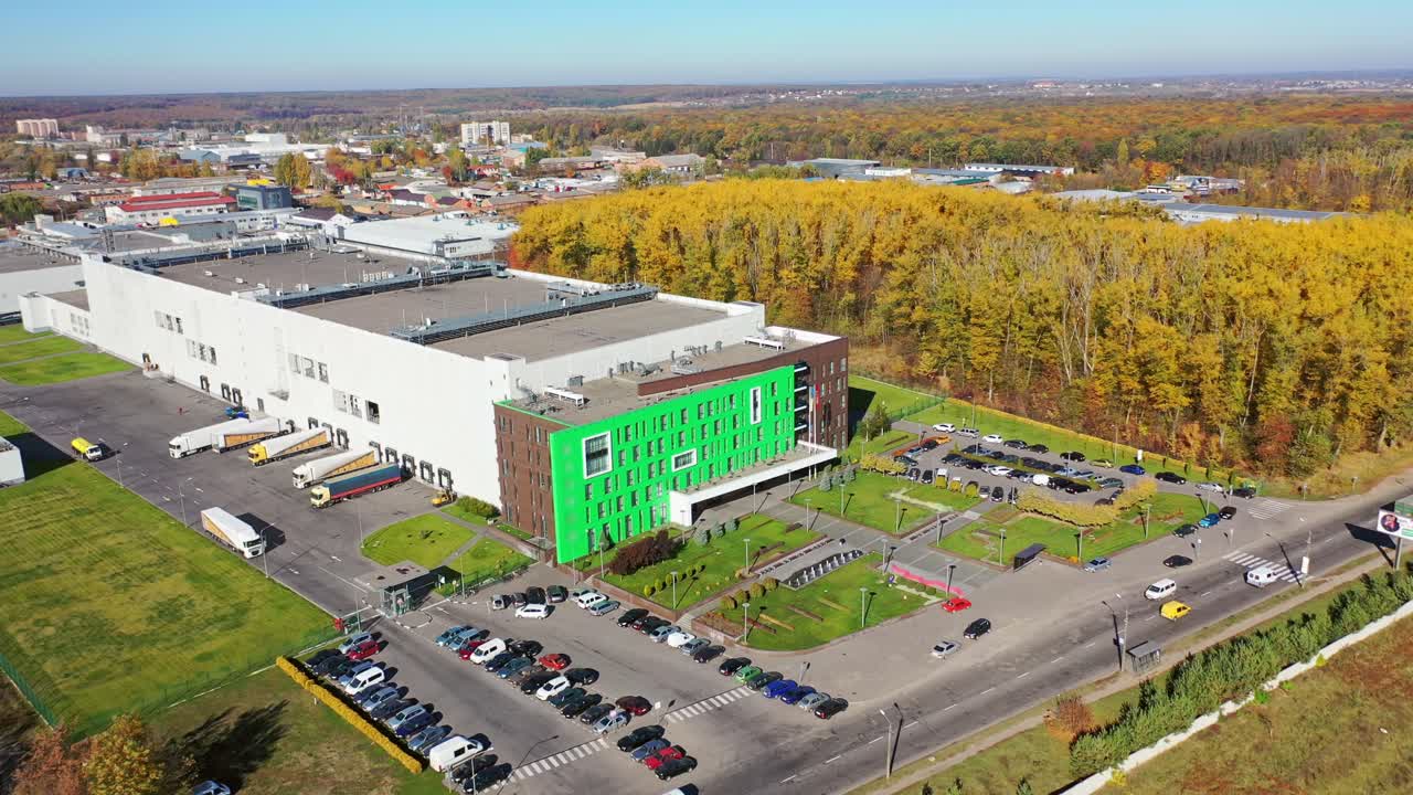 Industry factory from above. Aerial view of modern factory in city