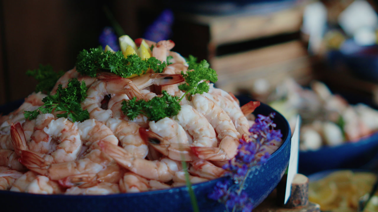 Shrimp cocktail dish seafood restaurant commercial video beautiful presentation cooked