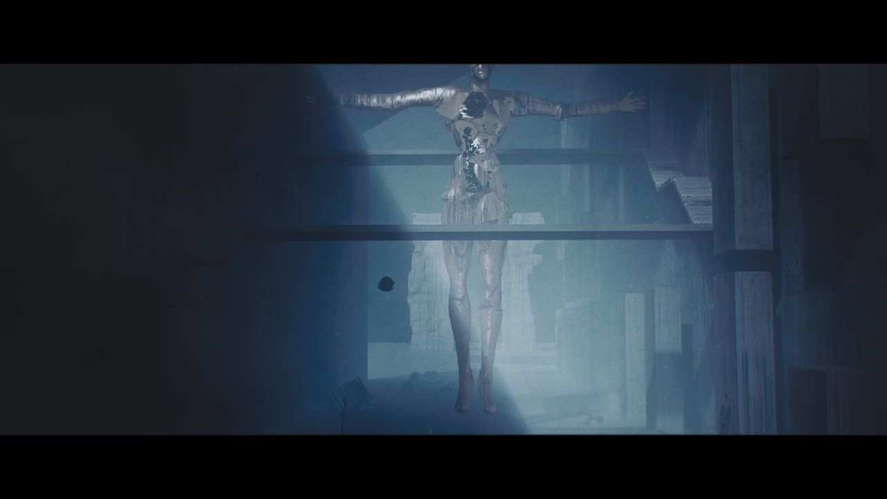 Futuristic Ancient Figure in Ruins