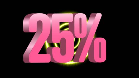 animation of 25 percent in pink over neon circles on black background