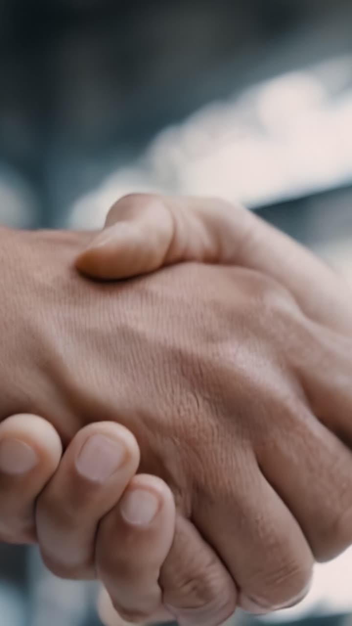 Un primo piano di due mani che si stringono saldamente, a simboleggiare unità, fiducia e cooperazione nelle relazioni personali o professionali.