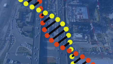 Animación-De-Una-Cadena-De-ADN-Sobre-El-Paisaje-Urbano.