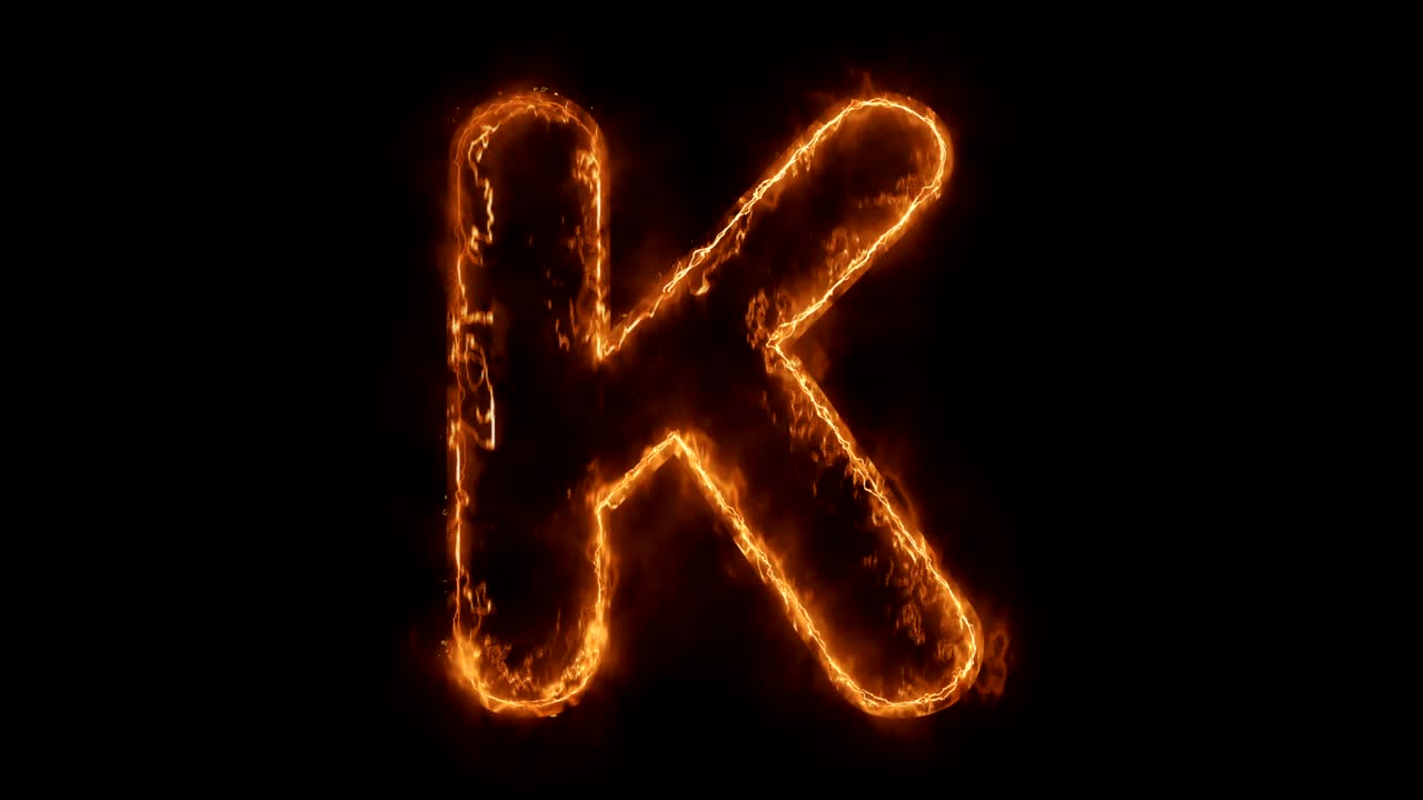 Alphabet K Word Hot Animated Burning Realistic Fire Flame Loop.