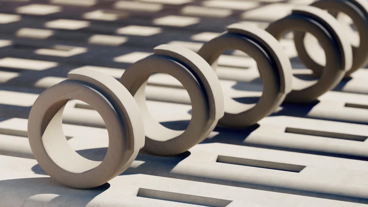 Abstract cement circles rotating on futuristic plain plane