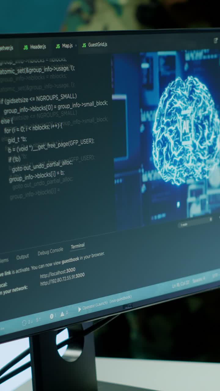 Vertical Video Military expert in an advanced operations center oversees satellite intelligence