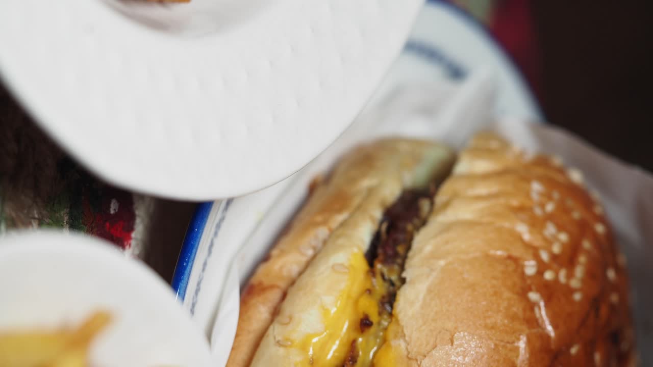 Delicious Double Cheeseburger with French Fries