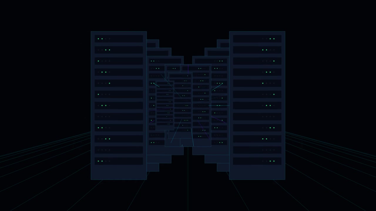 Geanimeerde digitale serverracks in datacenter