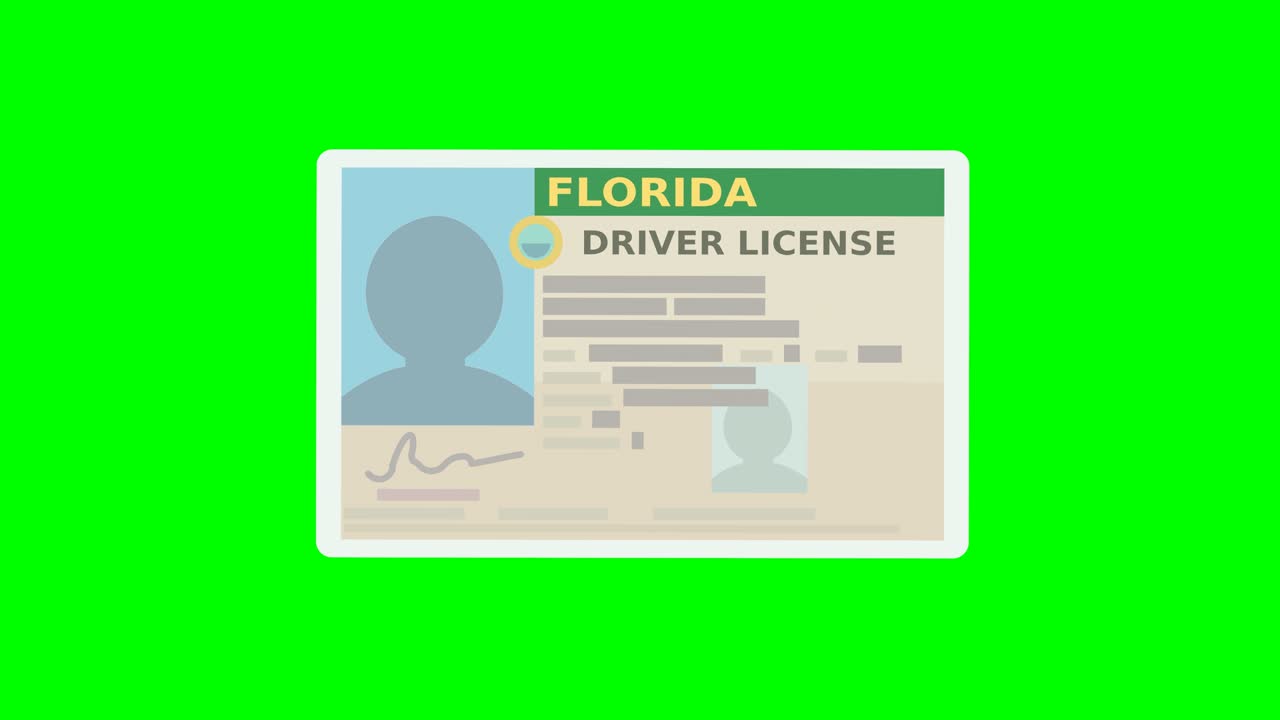 una mano presenta una licencia de conducir de florida (diseño plano)