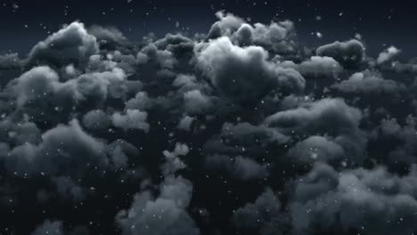 animación digital de nieve cayendo contra nubes grises en el cielo