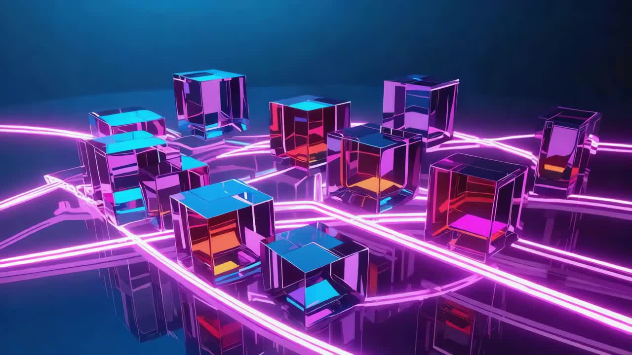 추상적인 네온 큐브