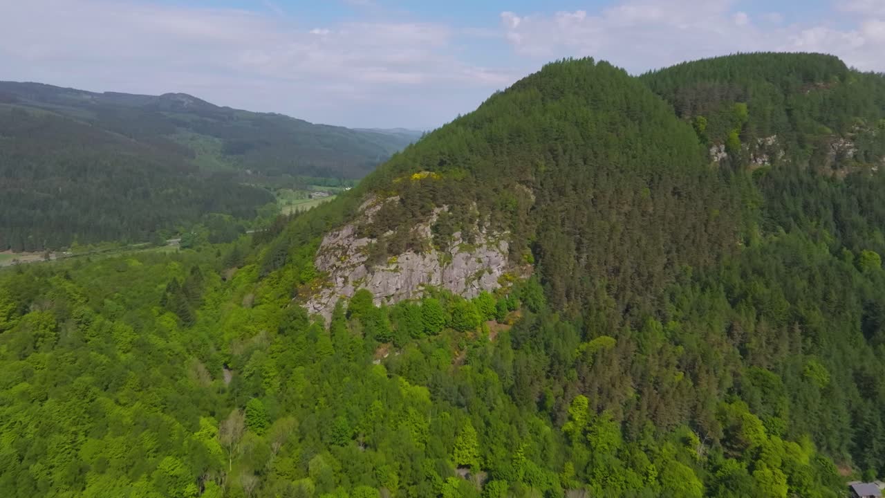 Scottish Highlands with River Tay and Dunkeld in the background, aerial view