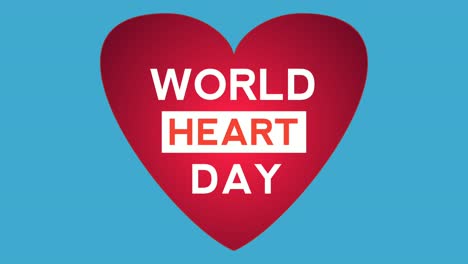 world heart day text animation with red heart sign symbol on blue background motion graphics video elements