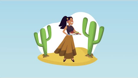 mexican woman with food tray