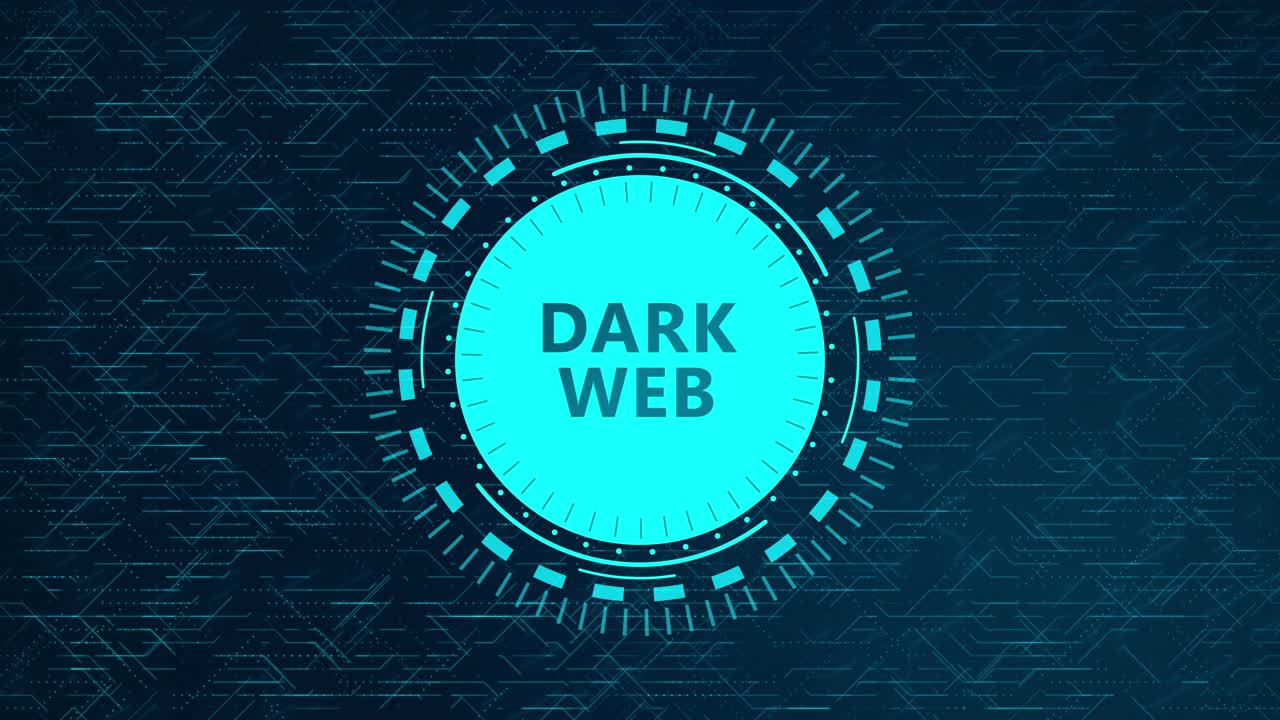Futuristic Dark Web Concept with Rotating HUD Elements and Circuitry Design