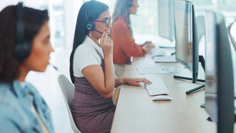 Call-center-woman,-dance-and-happy-in-office