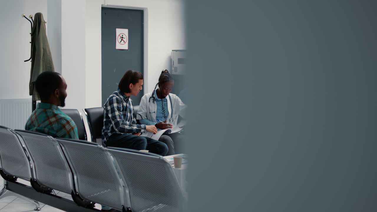 People waiting in a hospital waiting room