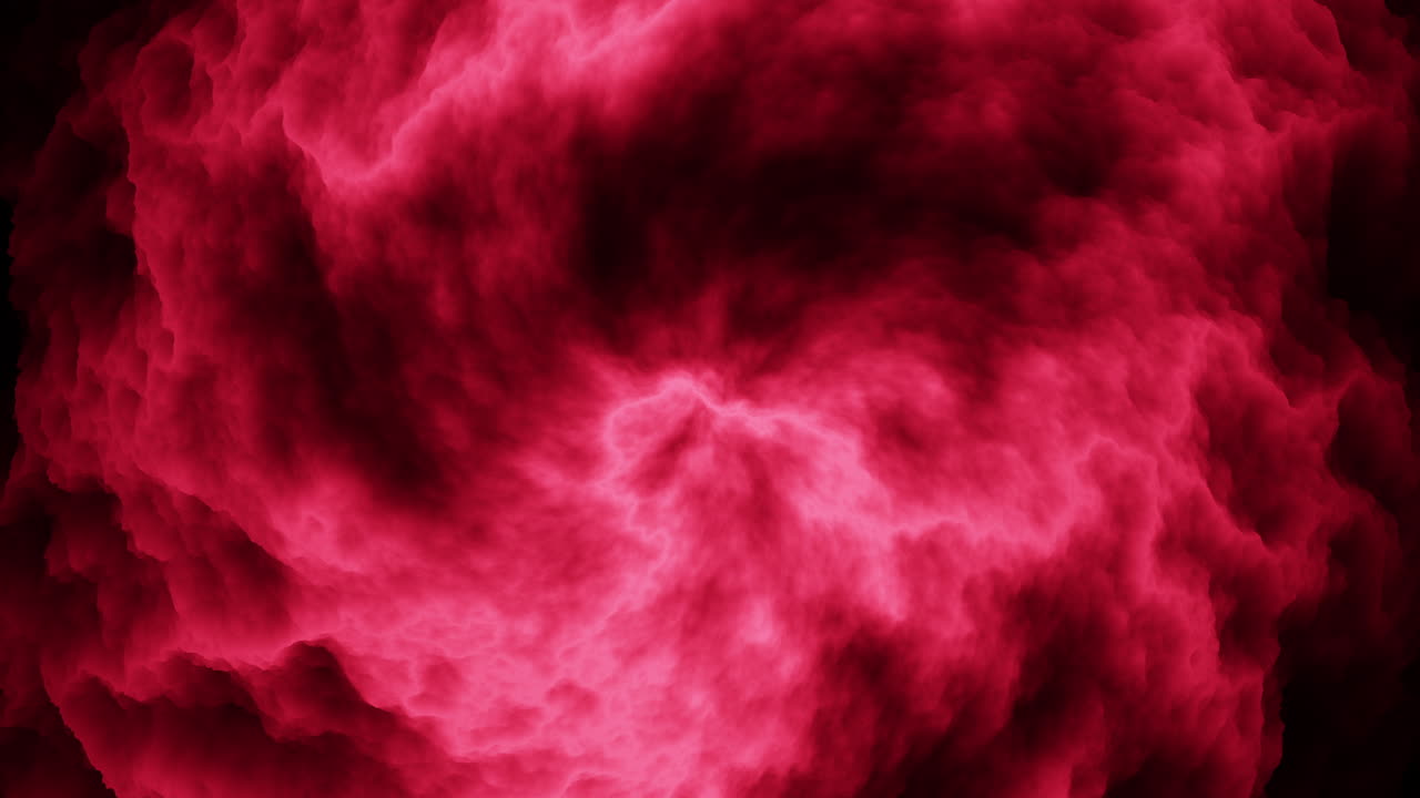 Abstract red and pink smoke or ink cloud billowing and swirling on a dark background, creating a dramatic atmospheric texture for titles, transitions, and overlays