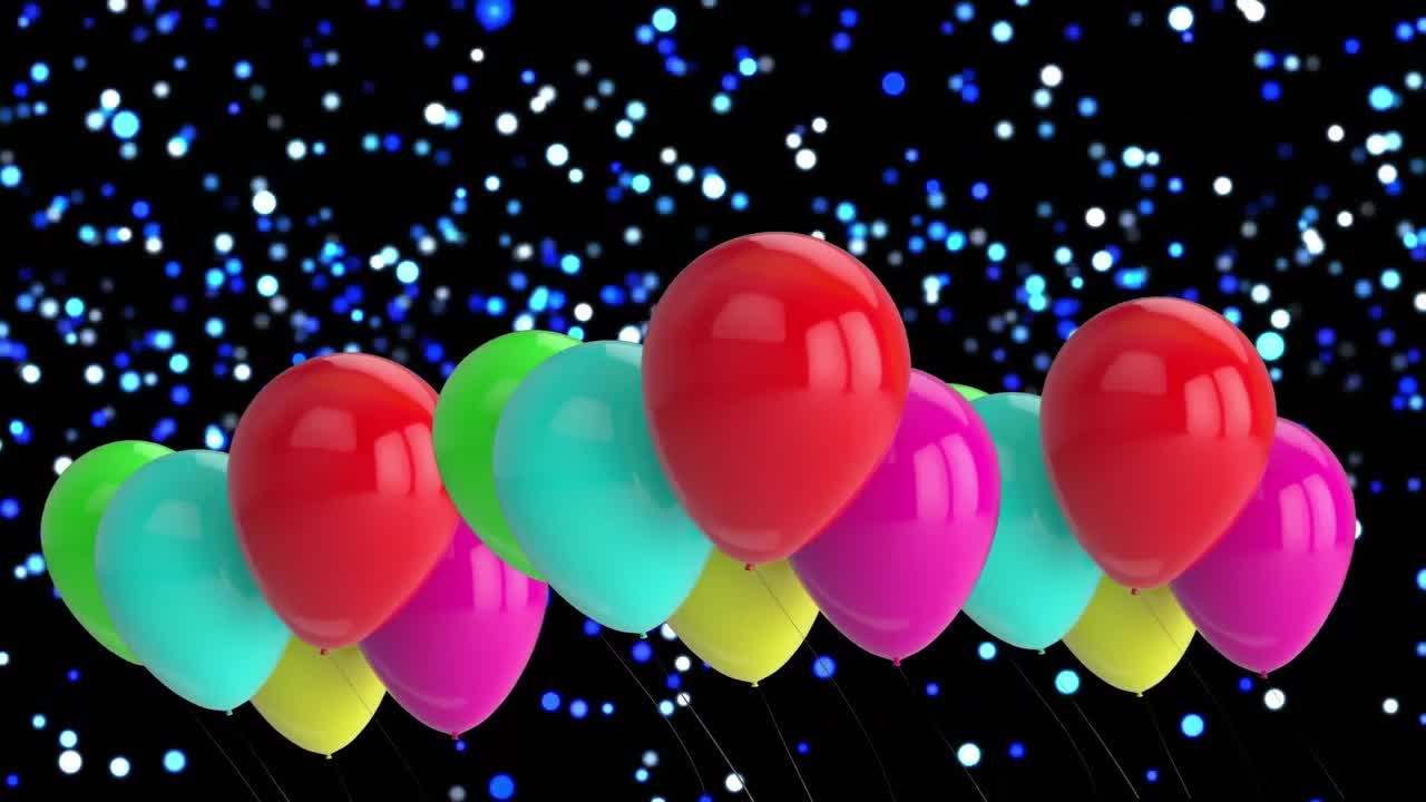 animación de globos coloridos que vuelan sobre luces brillantes