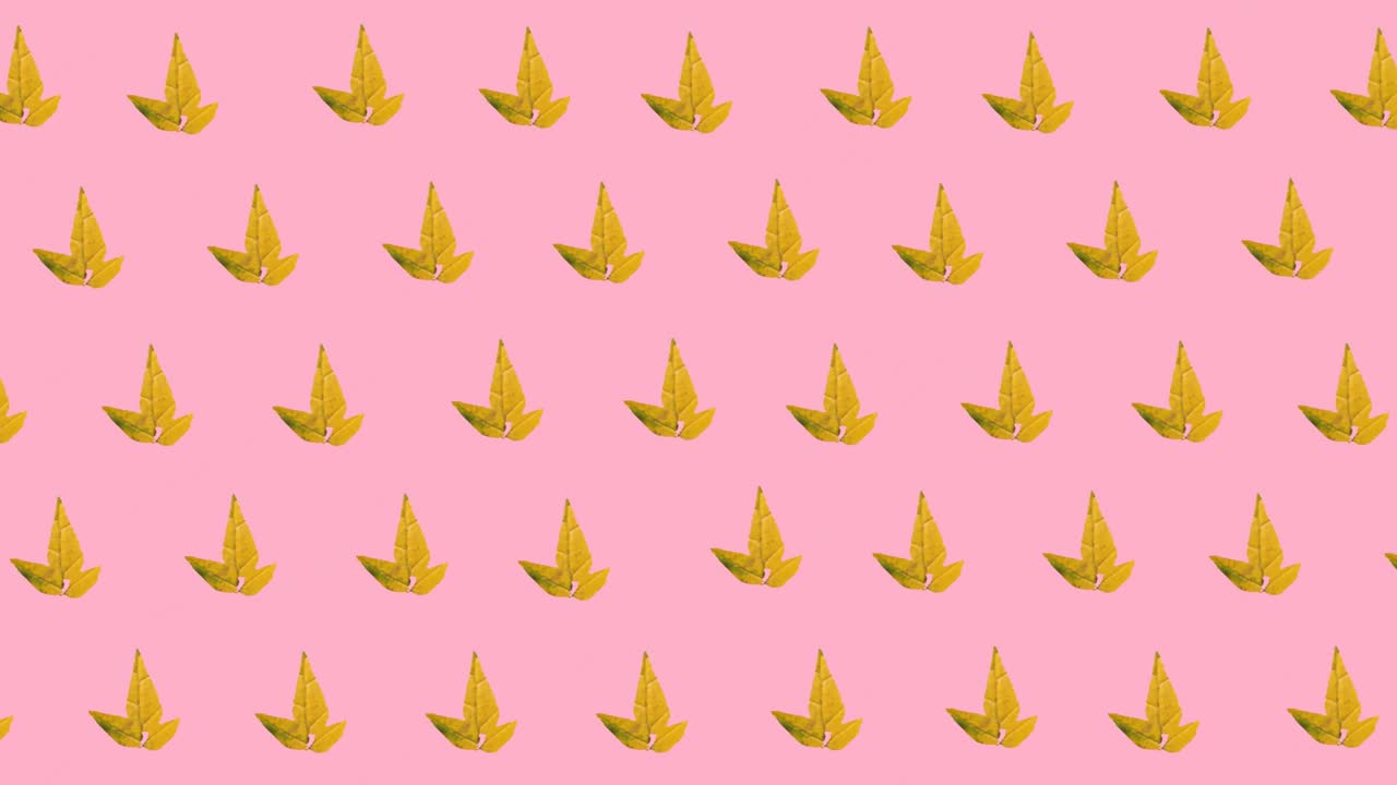 핑크색 배경에 끊임없는 패턴의 다중 가을 메이플 잎 아이콘의 디지털 애니메이션