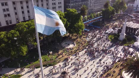 aerial view of argentinian flag waving during lgbt pride parade in buenos aires in summer