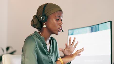 Call-center,-consultant-and-black-woman-talking