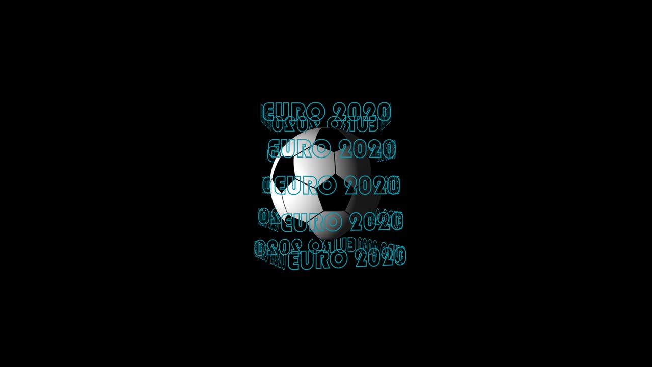 Looping realistic animation of the spinning 3d soccer ball and blue text EURO 2020. 4K resolution including alpha channel. Animation with Alpha (transparent background) for easy use in your video.