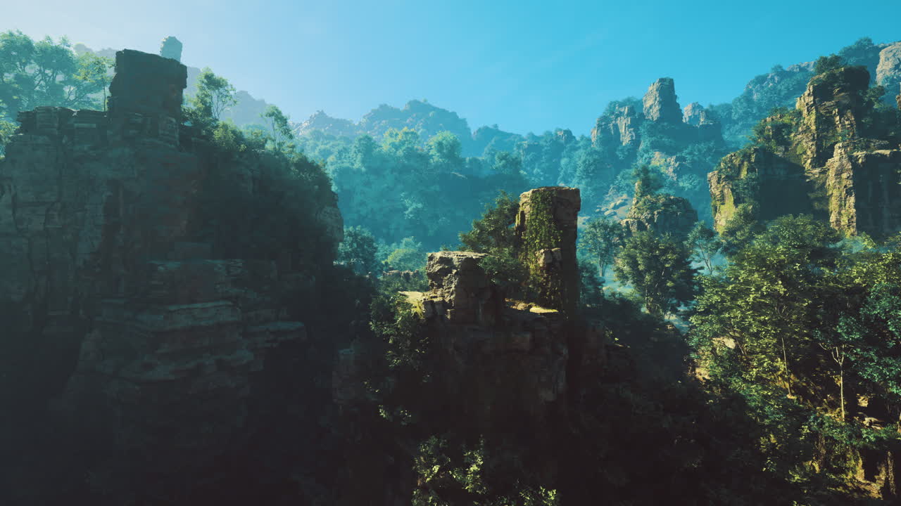 Breathtaking rocky landscape with vibrant greenery under a clear sky