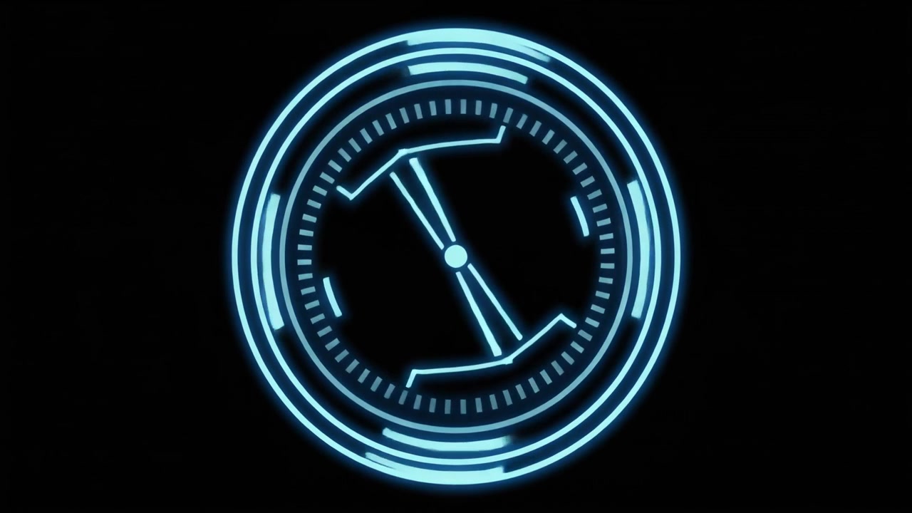 Glowing Blue Digital HUD Circular Gauge Rotating on Black Background