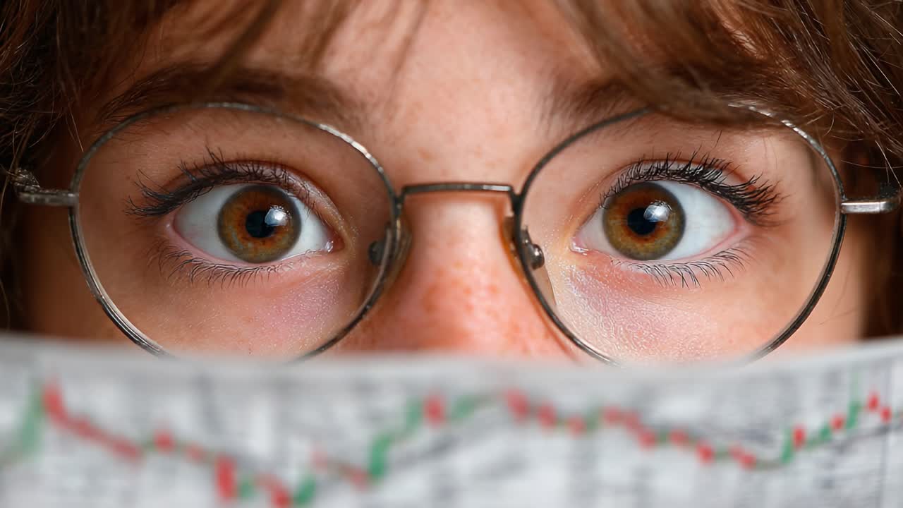 A focused individual gazes intently at complex data charts, showcasing a moment of curiosity and analytical contemplation over financial trends and market movements