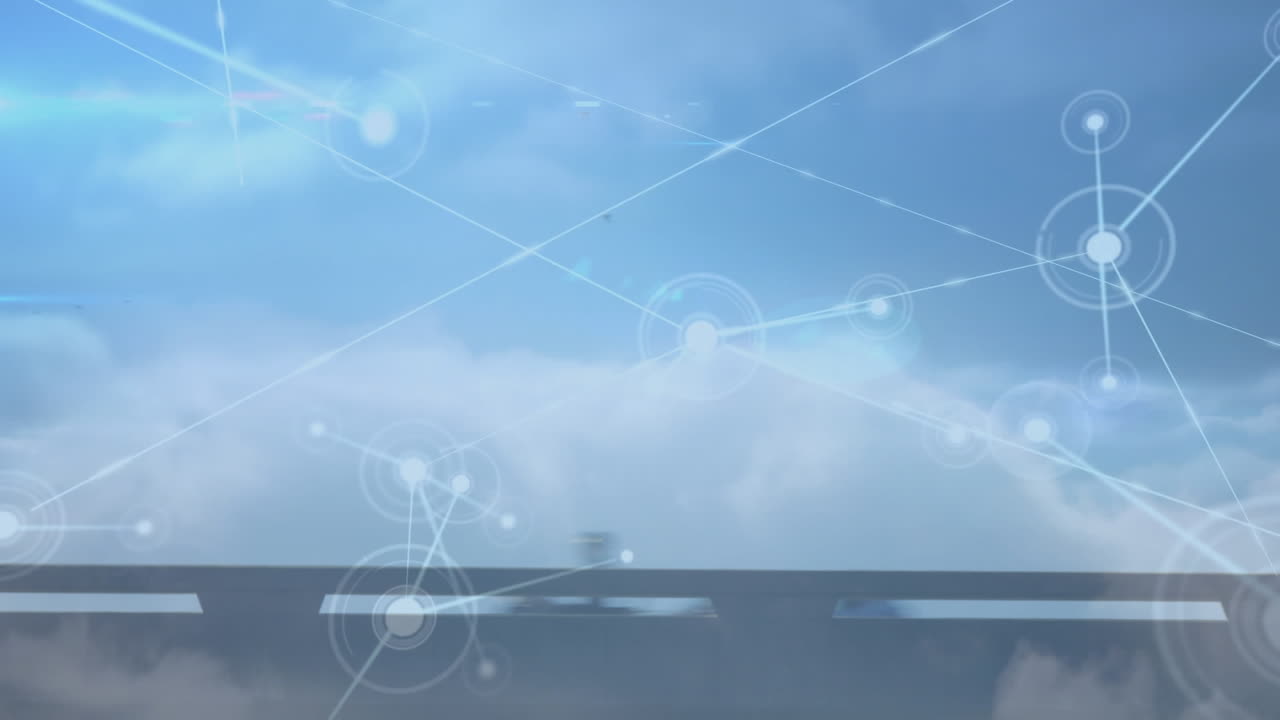 Animation of network of connections over cityscape