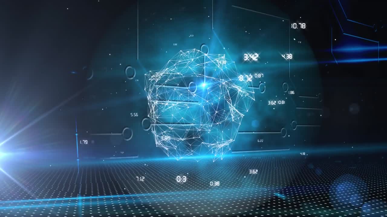 animación de un globo que gira con números que cambian sobre un fondo azul