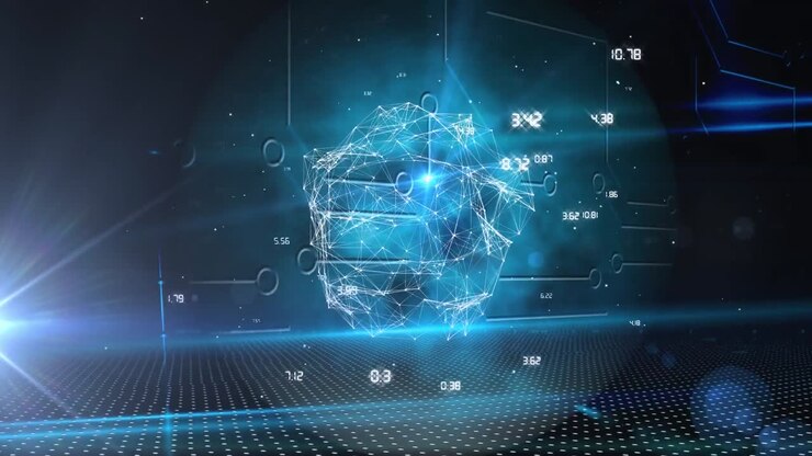 Animation of globe spinning with numbers changing on blue background