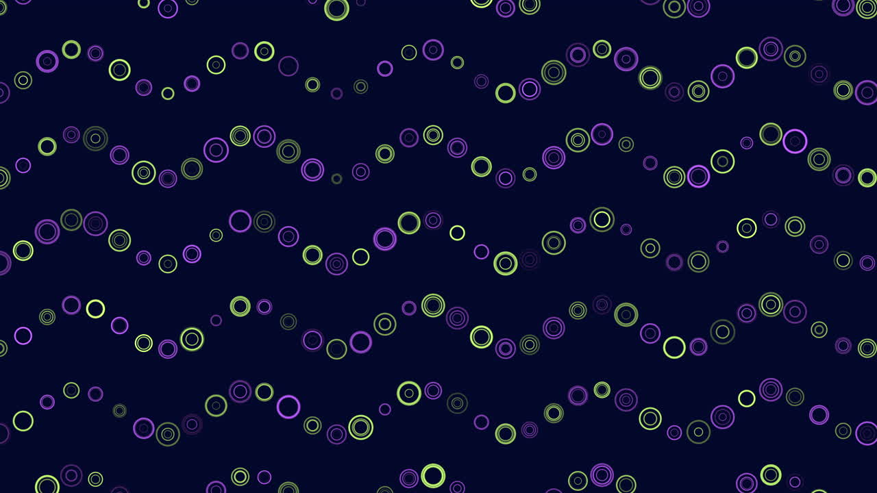 Modello senza cuciture con cerchi rossi e blu disposti a zigzag su uno sfondo blu scuro, creando un effetto visivo dinamico e vivace