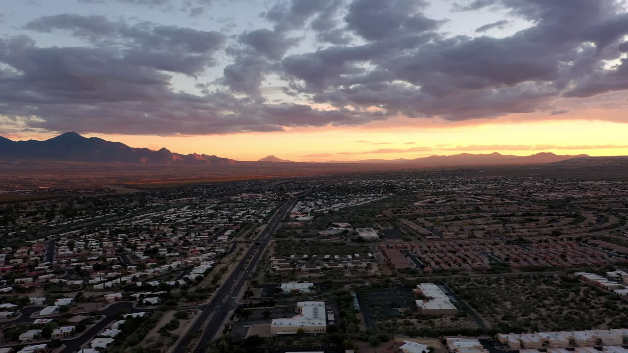 Dramatic clouds at sunrise over Green Valley, a retirement community in Southern Arizona
