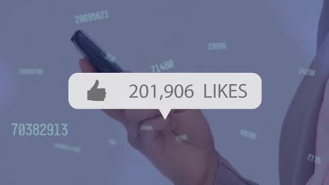 animación de número creciente y como el icono sobre la mano utilizando el teléfono inteligente