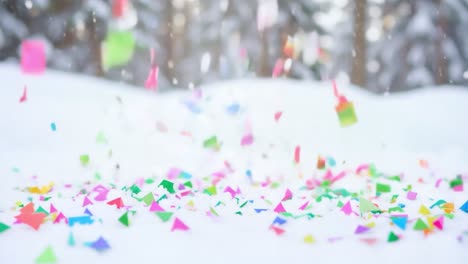 colorful confetti falling on snow