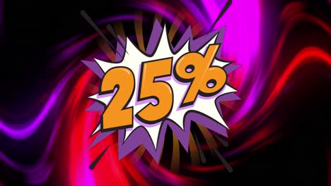 animation of 25 percent on retro speech bubble and light trails background