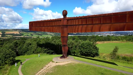 rising aerial view and fly over of the angel of the north statue